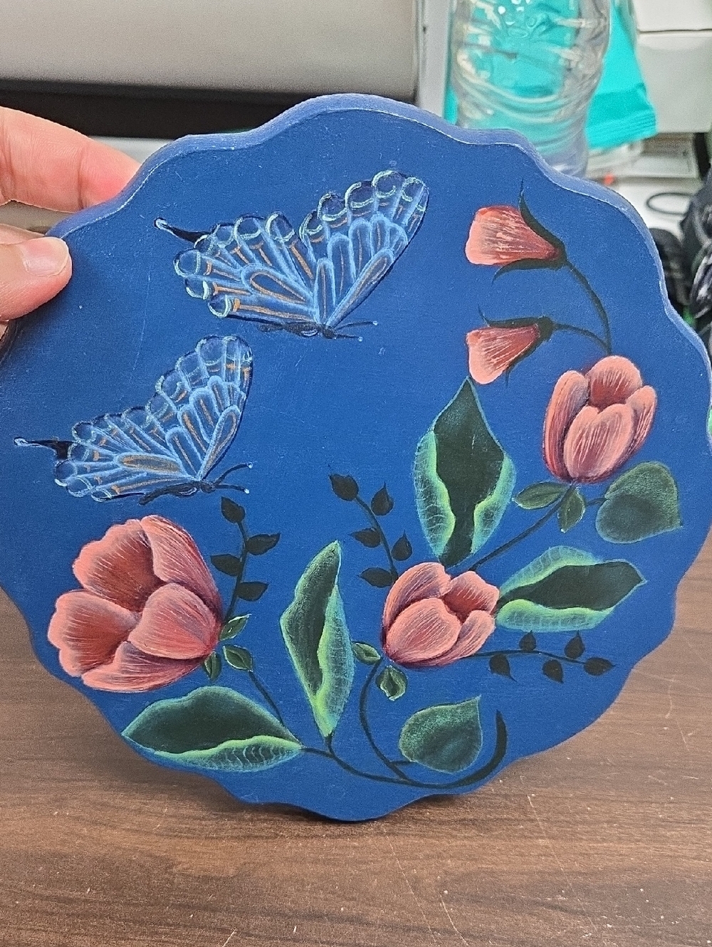 Hand painted Butterfly Floral Wood Trivet